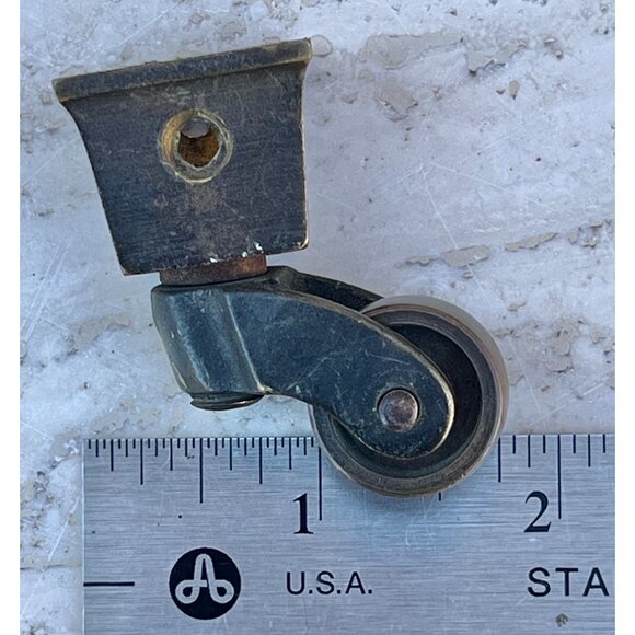 Set Of 4 Vintage Brass Furniture Caster Wheels Tapered Square Socket Mount - Picture 7 of 10